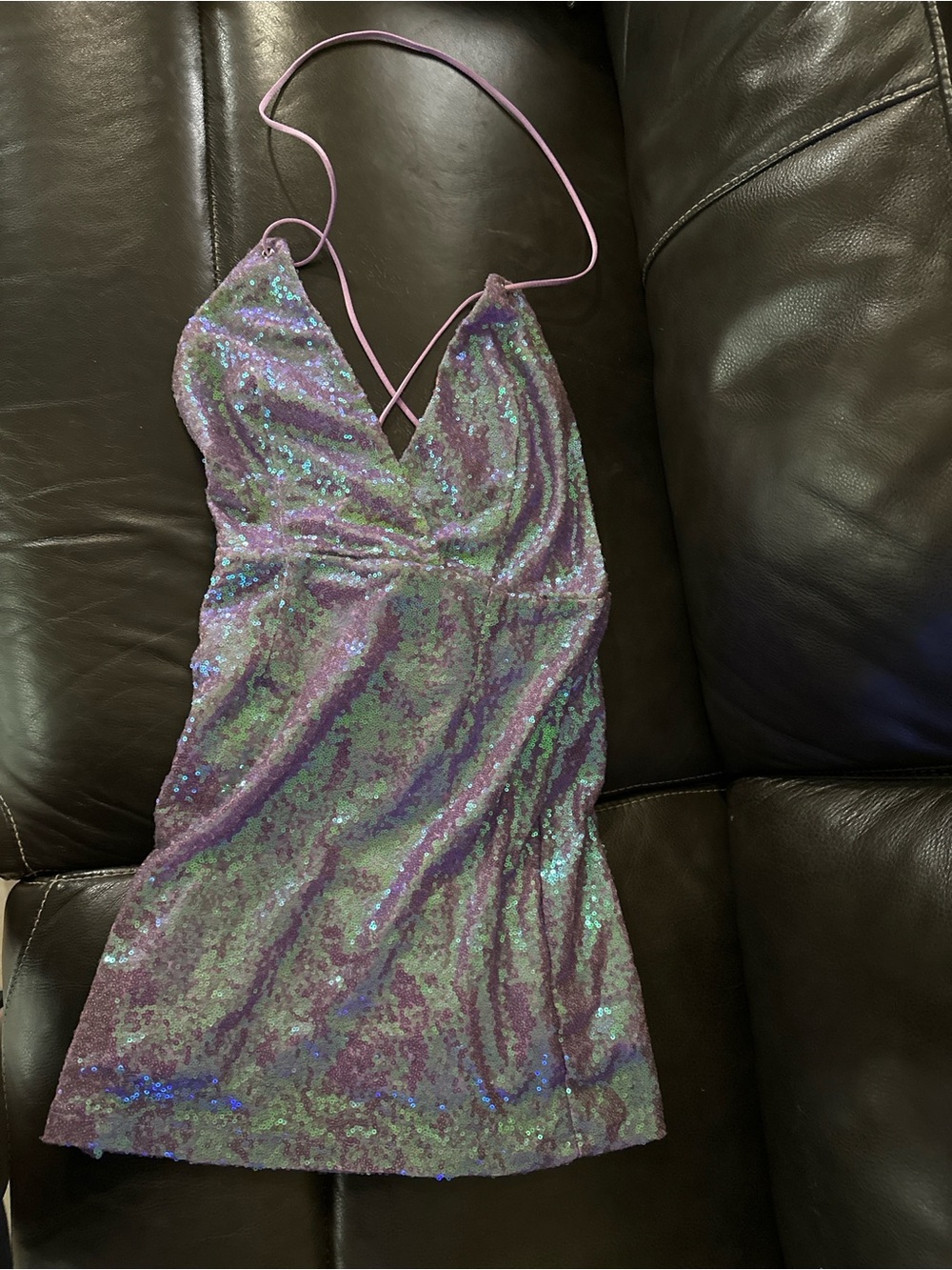 Iridescent Purple Sequin Halter Mini Dress - Women